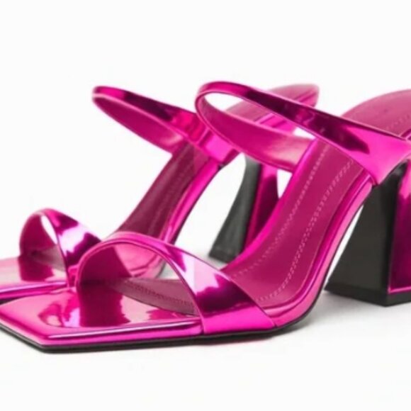 Zara Fuchsia Metallic-Effect Heeled Sandals - Picture 2 of 7